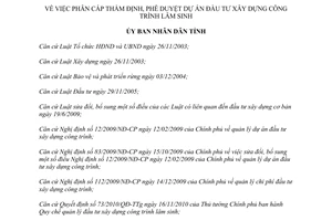 Quyết định 17/2011/QĐ-UBND phân cấp thẩm định, phê duyệt dự án đầu tư xây dựng