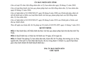 Quyết định 23/2011/QĐ-UBND thẩm định dự thảo văn bản quy phạm pháp luật Tây Ninh