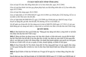 Quyết định 16/2011/QĐ-UBND bảng giá xây dựng mới nhà ở, công trình