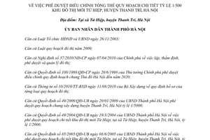 Quyết định 3434/QĐ-UBND 2011 Quy hoạch chi tiết tỷ lệ 1/500 Khu đô thị mới Tứ Hiệp Hà Nội