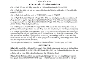 Quyết định 16/2011/QĐ-UBND chi tiết thu các loại phí lệ phí kèm tỉnh Hòa Bình