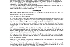 Quyết định 734/QĐ-BXD công bố thủ tục hành chính