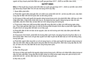 Quyết định 1208/QĐ-TTg phê duyệt Quy hoạch phát triển điện lực quốc gia