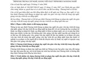 Thông tư 19/2011/TT-BLĐTBXH Chương trình khung sư phạm dạy nghề