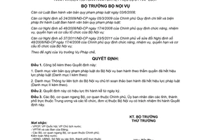 Quyết định 1469/QĐ-BNV công bố Danh mục văn bản quy phạm pháp luật