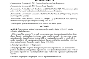 Decision No. 1241/QD-TTg approving the national program on gender equality