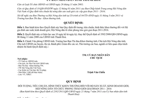 Quyết định 2382/2011/QĐ-UBND đối tượng, tiêu chuẩn, hình thức khen thưởng