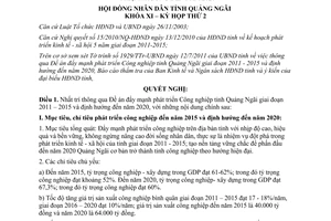 Nghị quyết 15/2011/NQ-HĐND đẩy mạnh phát triển Công nghiệp tỉnh Quảng Ngãi