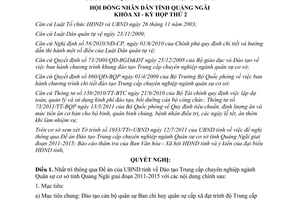 Nghị quyết 19/2011/NQ-HĐND đề án đào tạo trung cấp chuyên nghiệp ngành quân sự