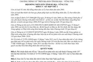 Nghị quyết 27/2011/NQ-HĐND mức hỗ trợ chương trình 135 tại tỉnh Bà Rịa Vũng Tàu