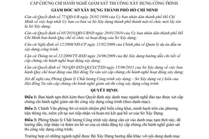 Quyết định 870/QĐ-SXD-QLCLXD  danh mục ngành nghề đào tạo được xét cấp