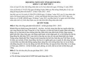 Nghị quyết 20/NQ-HĐND 2011 kế hoạch phát triển kinh tế xã hội Khánh Hòa 2011-2015