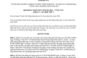 Nghị quyết 18/2011/NQ-HĐND phương hướng phát triển kinh tế xã hội 6 tháng cuối 2011 Bà Rịa Vũng Tàu