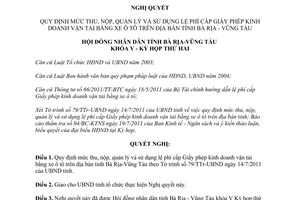 Nghị quyết 22/2011/NQ-HĐND mức thu nộp quản lý sử dụng lệ phí cấp Giấy phép