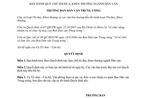 Quyết định 66-QĐ/BDVTW 2011 Quy chế thi đua khen thưởng ngành Dân vận