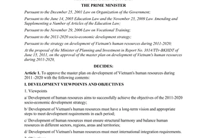 Decision No. 1216/QD-TTg approving the master plan on development of Vietnam's