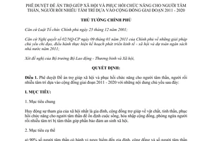 Quyết định 1215/QĐ-TTg Đề án trợ giúp xã hội và phục hồi chức năng