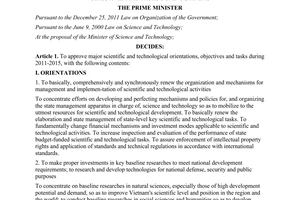 Decision No. 1244/QD-TTg approving major scientific and technological orientatio