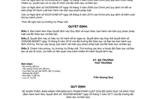 Quyết định 3024/QĐ-BGDĐT  soạn thảo, ban hành văn bản quy phạm pháp luật