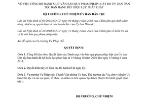 Quyết định 199/QĐ-UBDT Danh mục văn bản quy phạm pháp luật đã hết hiệu lực