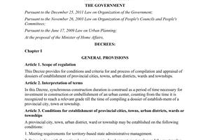 Decree No. 62/2011/ND-CP on the establishment of provincial cities, towns, urban