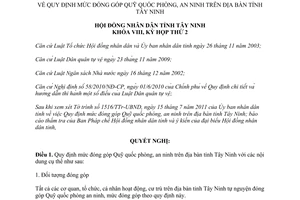 Nghị Quyết 29/2011/NQ-HĐND mức đóng góp Quỹ Quốc phòng an ninh Tây Ninh