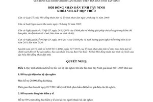 Nghị quyết 27/2011/NQ-HĐND chính sách hộ cận nghèo Tây Ninh