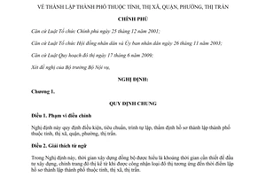 Nghị định 62/2011/NĐ-CP thành lập thành phố thuộc tỉnh, thị xã, quận, phường,