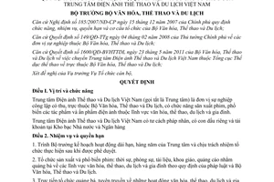 Quyết định 2304/QĐ-BVHTTDL chức năng, nhiệm vụ, quyền hạn