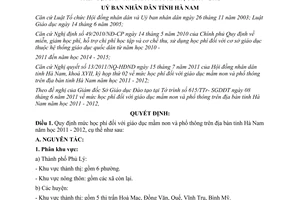 Quyết định 24/2011/QĐ-UBND học phí đối với giáo dục mầm non và phổ thông Hà Nam