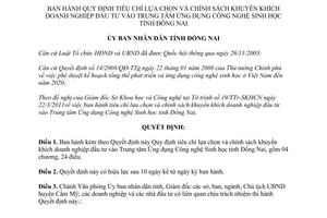 Quyết định 47/2011/QĐ-UBND đầu tư Trung tâm Ứng dụng Công nghệ Sinh học Đồng Nai