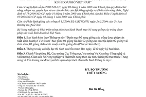 Thông tư 51/2011/TT-BNNPTNT Danh mục bổ sung giống cây trồng được phép sản xuất