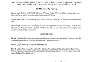 Quyết định 1498/QĐ-BNV năm 2011 chương trình đào tạo bồi dưỡng Chủ tịch Phó Chủ tịch HĐND