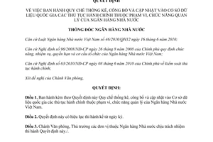 Quyết định 1648/QĐ-NHNN 2011 Quy chế thống kê công bố cập nhật TTHC Ngân hàng Nhà nước