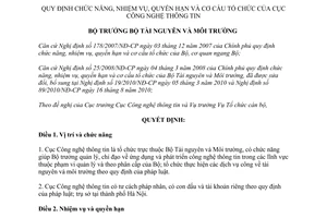 Quyết định 1495/QĐ-BTNMT nhiệm vụ quyền hạn và cơ cấu tổ chức Cục Công nghệ
