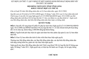 Nghị quyết 13/2011/NQ-HĐND mức khoán kinh phí hoạt động với tổ chức ấp Vĩnh Long