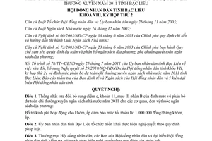 Nghị quyết 02/2011/NQ-HĐND định mức phân bổ dự toán chi thường xuyên Bạc Liêu