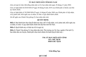 Quyết định 920/QĐ-UBND tiếp nhận xử lý phản ánh kiến nghị Hà Nam