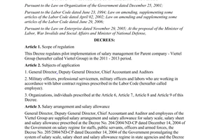 Decree No. 65/2011/ND-CP on the pilot implementation of salary management