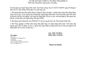 Công văn 1100/TTg-QHQT phê duyệt kết quả đàm phán Dự án Quản lý thủy lợi