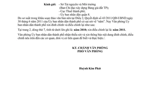 Công văn đính chính Quyết định 43/2011/QĐ-UBND về bảng giá đất trong khu đô thị