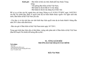 Công văn 2833/BHXH-KHTC báo cáo tình hình quyết toán dự án hoàn thành