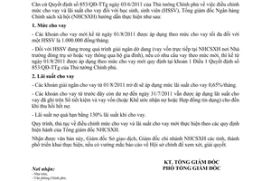 Công văn 1662/NHCS-TDSV hướng dẫn Quyết định 853/QĐ-TTg điều chỉnh mức cho vay