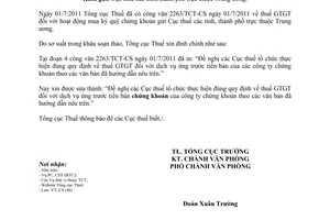 Công văn 2405/TCT-VP đính chính Công văn 2263/TCT-CS  thuế giá trị gia tăng