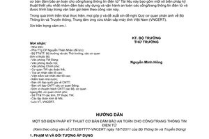 Công văn 2132/BTTTT-VNCERT hướng dẫn đảm bảo an toàn thông tin cho các Cổng/Tran