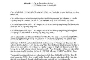 Công văn 2178/UBND-XDCB công bố Đơn giá xây dựng - Phần thí nghiệm vật liệu