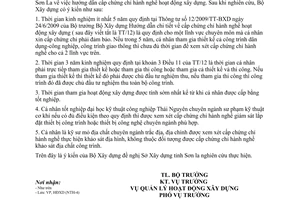 Công văn 73/BXD-HĐXD hướng dẫn cấp chứng chỉ hành nghề hoạt động xây dựng