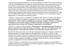 Official Dispatch No. 2321/TCT-CC  on guiding tax policy for foreign contractors
