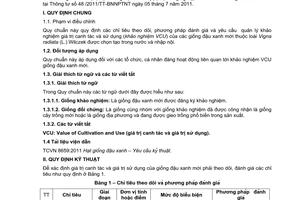 Quy chuẩn kỹ thuật Quốc gia QCVN 01-62:2011/BNNPTNT về khảo nghiệm giá trị canh tác và sử dụng của giống đậu xanh do Bộ Nông nghiệp và Phát triển nông thôn ban hành