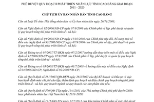 Quyết định 1871/QĐ-UBND phê duyệt quy hoạch phát triển nhân lực Cao Bằng 2011